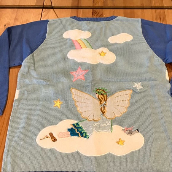 NWT Quacker Factory Angel Cardigan Blue Embroidered Angel Cardigan Size Large - Picture 13 of 14